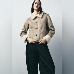 BRAND NEW ZARA ZW COLLECTION DOUBLE FACED FAUX SUEDE SHERPA JACKET TAUPE Large